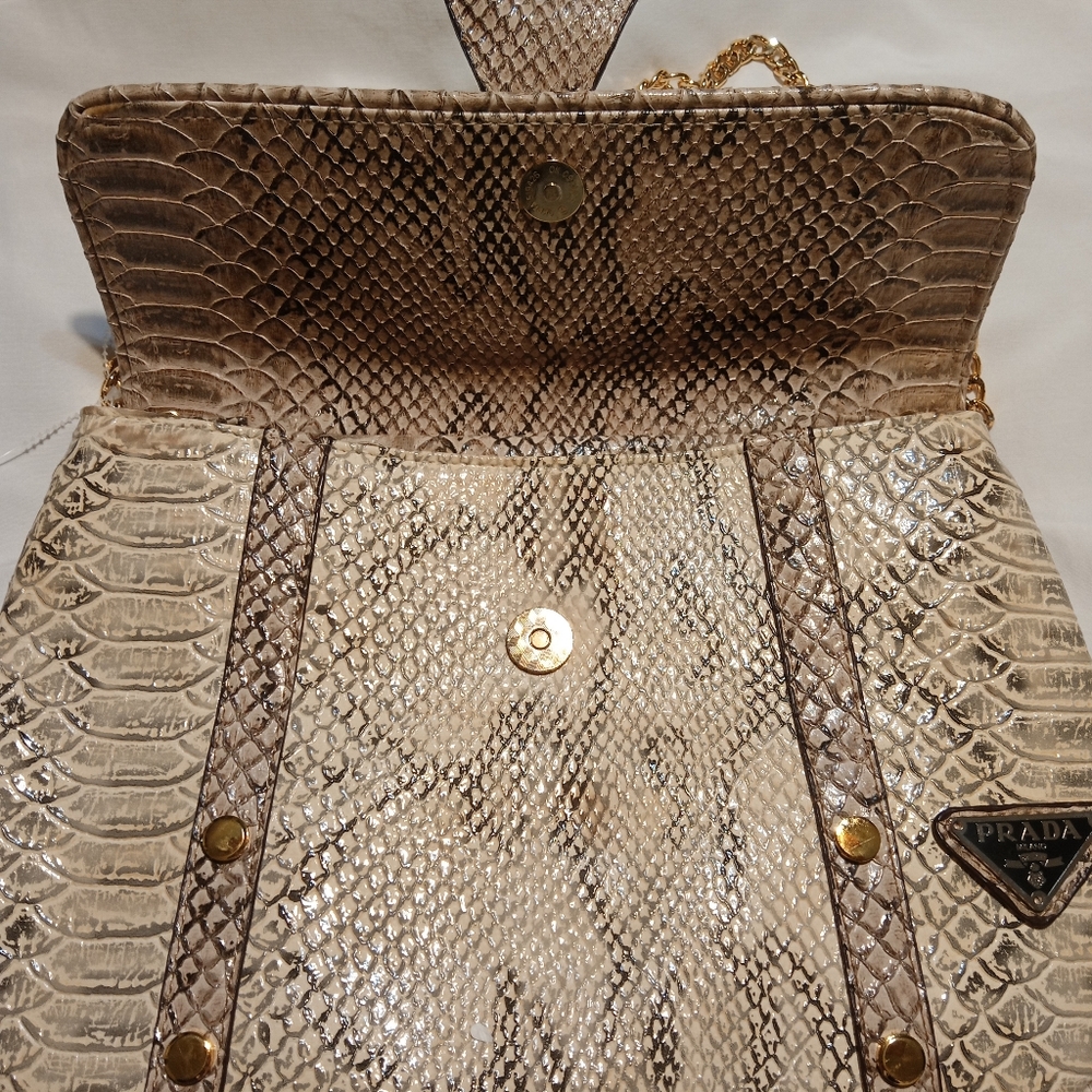 Prada Python Pattern Shoulder Bag - Tan And Cream - image 7